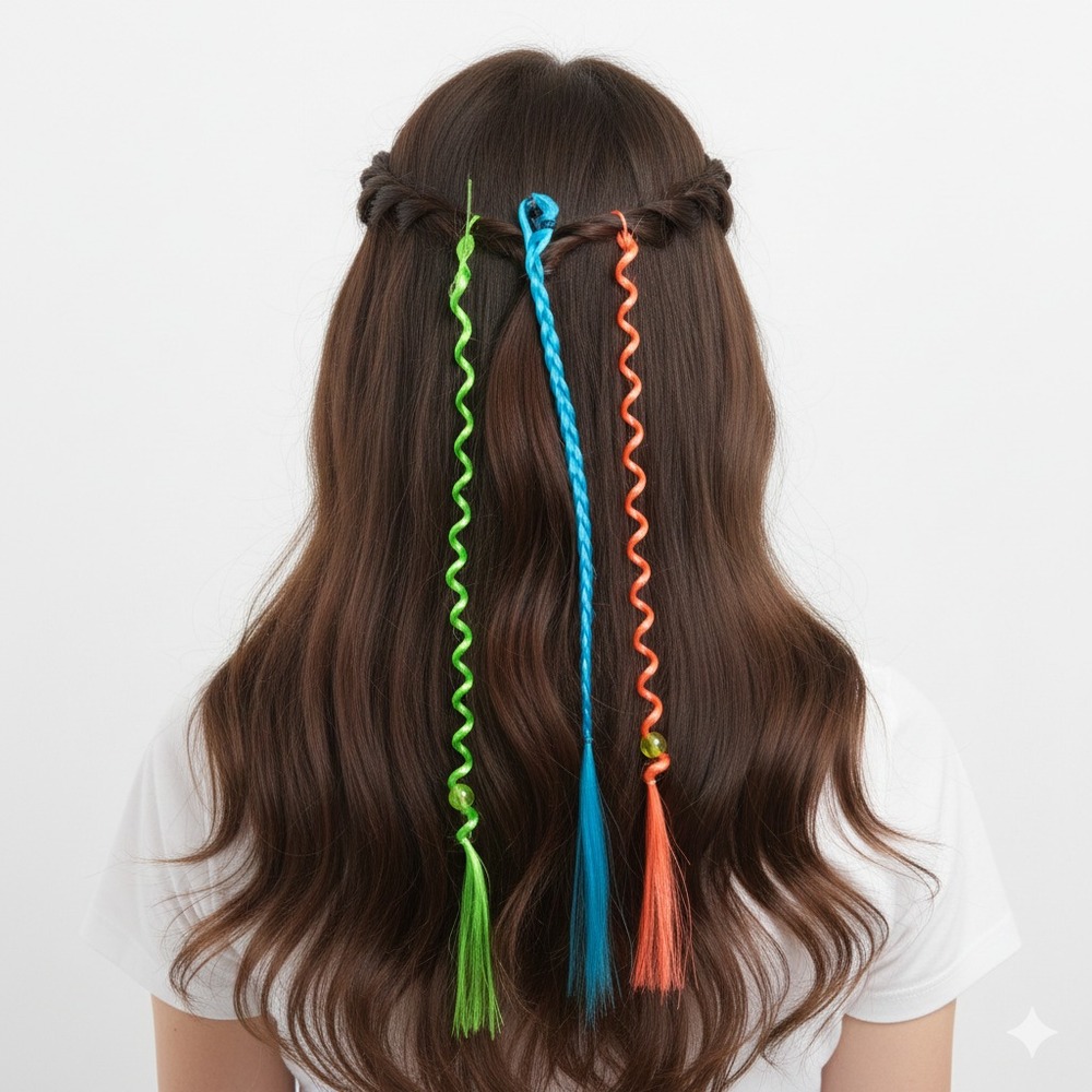 Y2K Neon Clip In Hair Extensions Spiral Braid Colorful Blue Green Orange Set‎